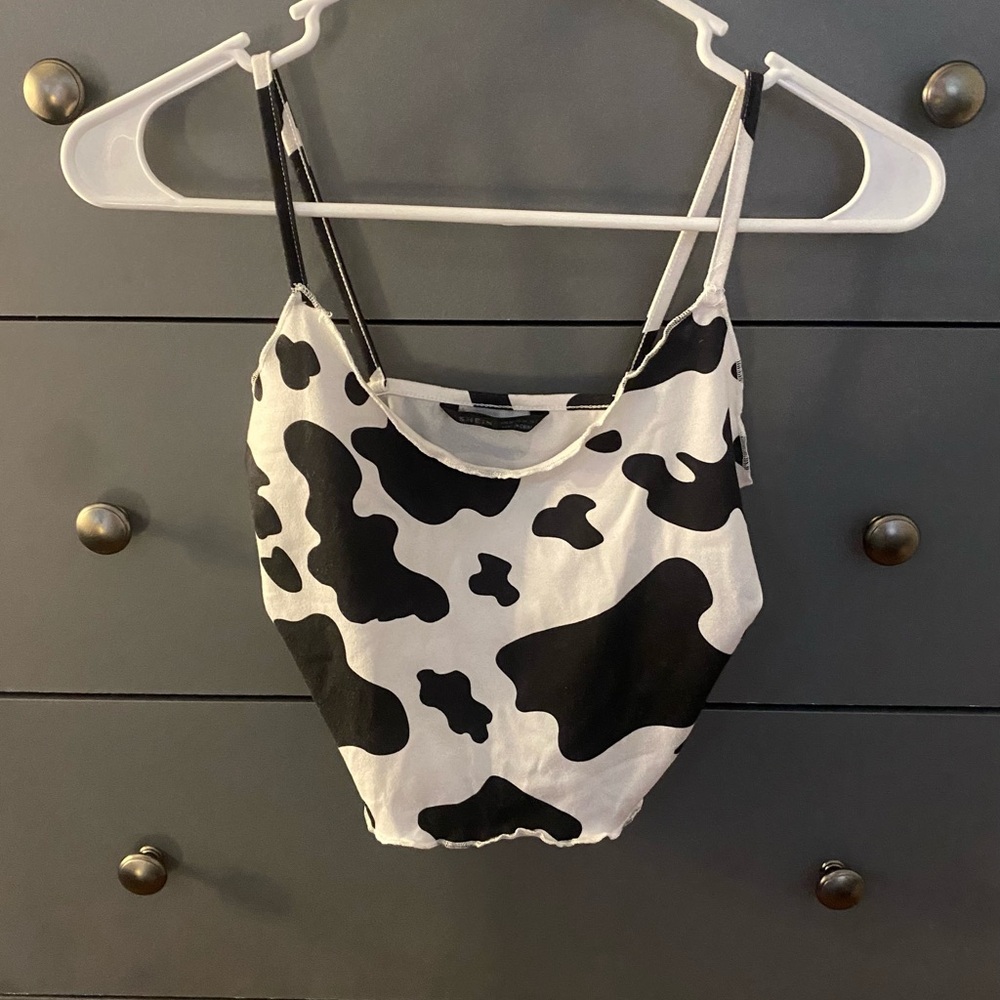 XS SHEIN Cow Print Camisole Tank Top Cropped Cami